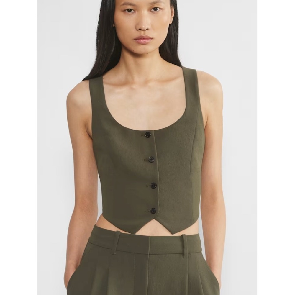Aritzia Wilfred Rocco Slim-fit Japanese Crepe Cutton-up Vest Women 00 Dark Olive